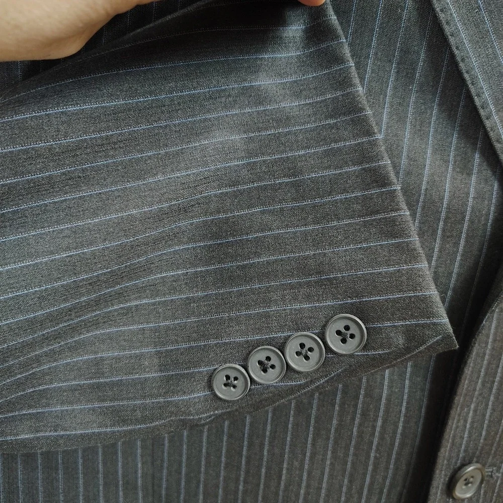 Vtg Loro Piana By Tallia‎ Uomo Pinstripe Mens Blazer 100% Wool 44R Pick Stitch